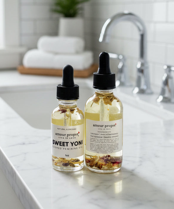 Sweet Yoni: Sacred Feminine Oil | 1oz, 2 oz | Natural Vaginal Lubricant | Amethyst and Quartz Crystal Infused