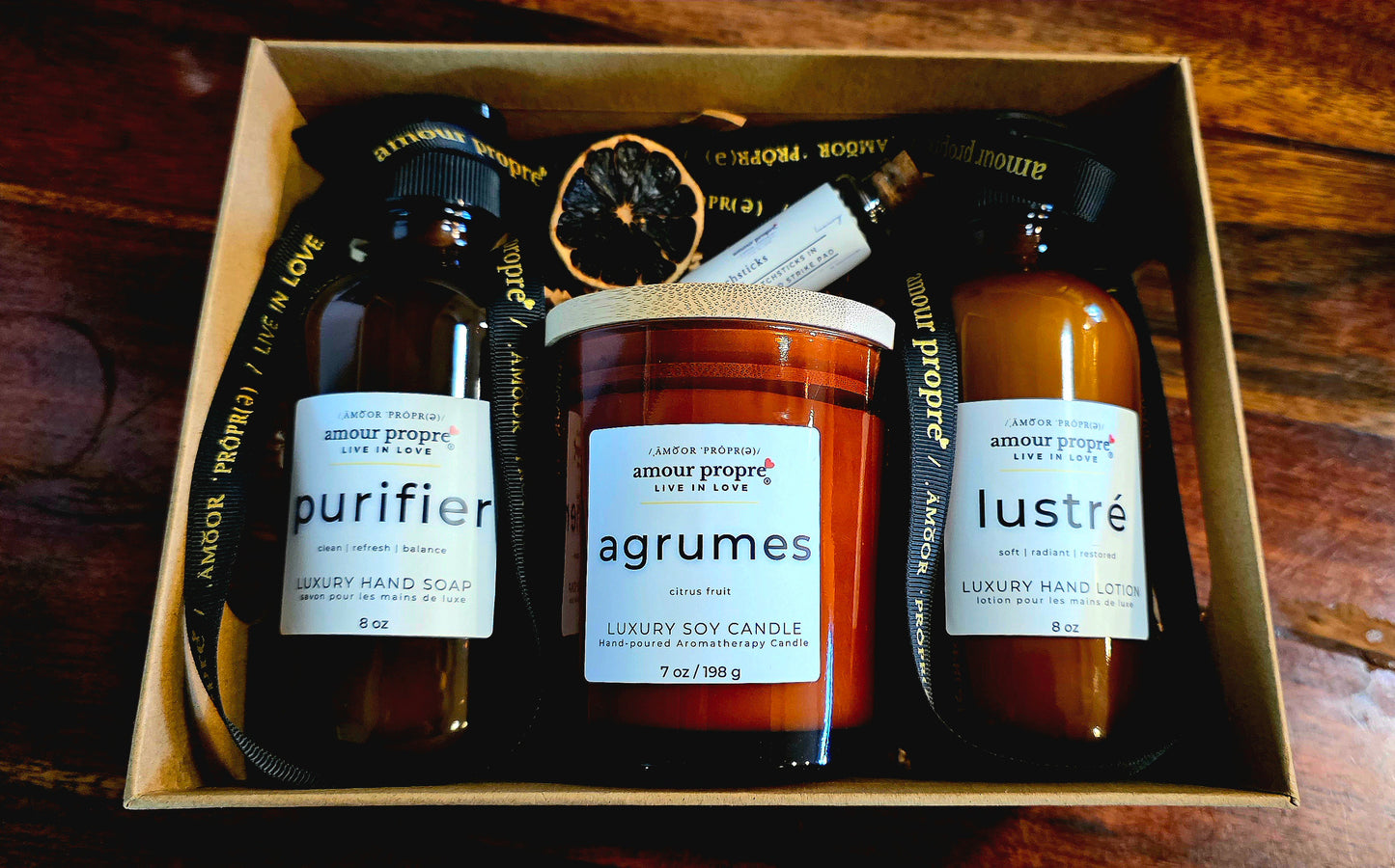 Amour Propre® LUX COLLECTION - Citrus and Rosemary Hand Soap, Hand Lotion, Soy Candle