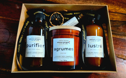 Amour Propre® LUX COLLECTION - Citrus and Rosemary Hand Soap, Hand Lotion, Soy Candle