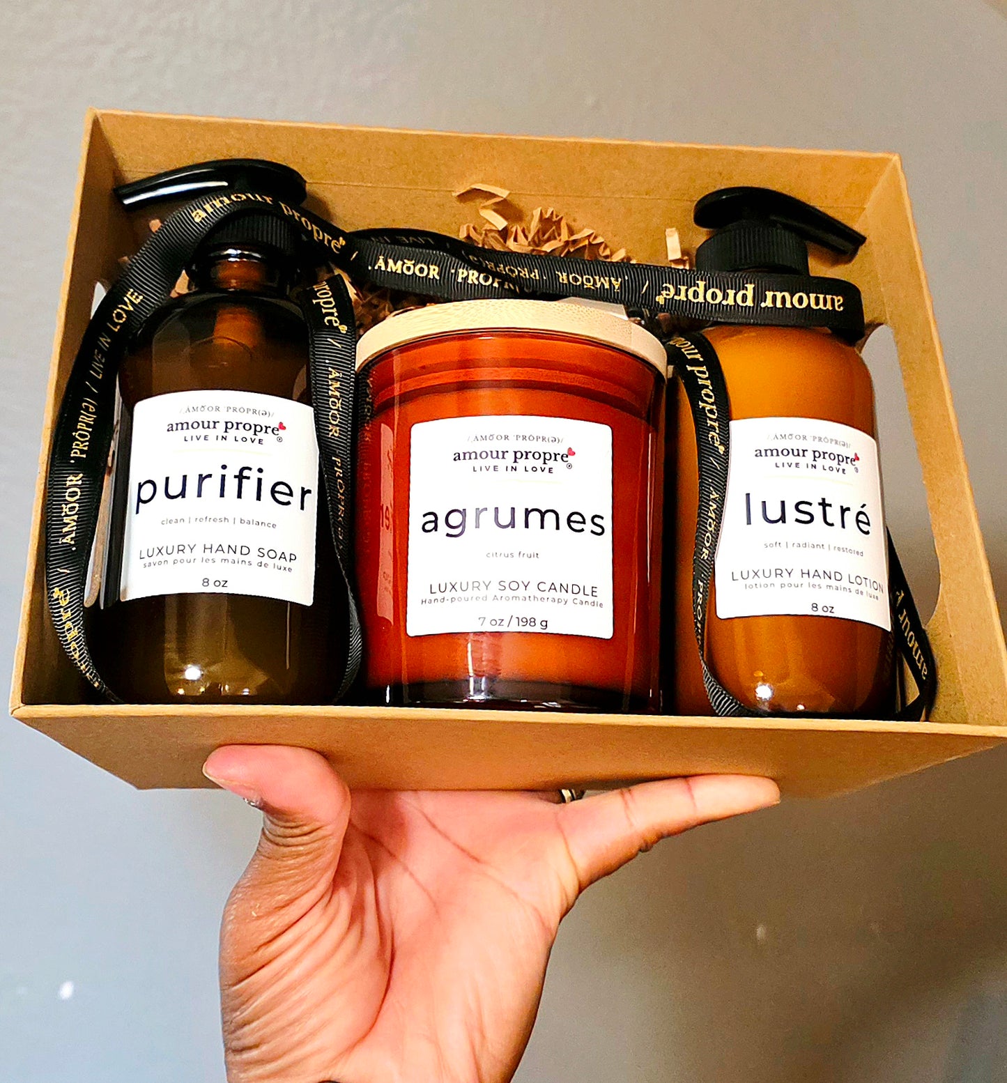 Amour Propre® LUX COLLECTION - Citrus and Rosemary Hand Soap, Hand Lotion, Soy Candle