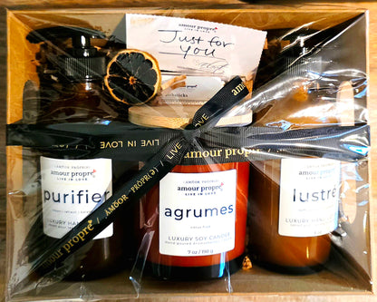 Amour Propre® LUX COLLECTION - Citrus and Rosemary Hand Soap, Hand Lotion, Soy Candle