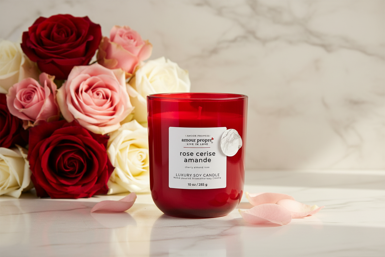 rose cerise amande Cherry Almond Rose Hand-poured Soy Candle | 12oz