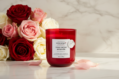 rose cerise amande Cherry Almond Rose Hand-poured Soy Candle | 12oz