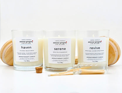 Amour Propre Aromatherapy Collection Trio - Serene, Haven, Revive Soy Candles