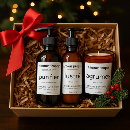 Amour Propre® LUX COLLECTION - Citrus and Rosemary Hand Soap, Hand Lotion, Soy Candle