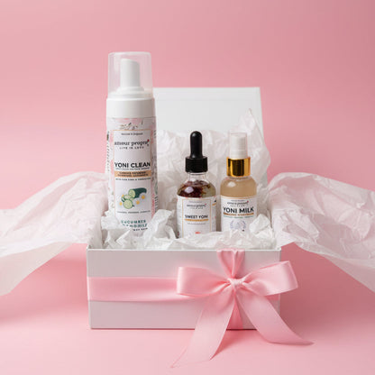 Feminine hygiene cleanser, moisturizer, pH balancer kit.