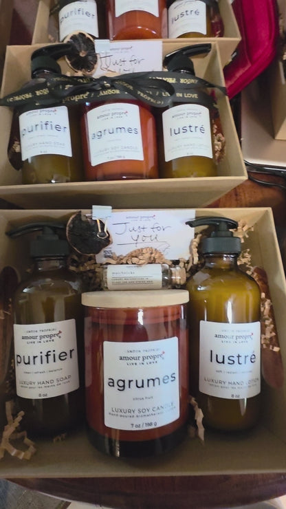 Amour Propre® LUX COLLECTION - Citrus and Rosemary Hand Soap, Hand Lotion, Soy Candle