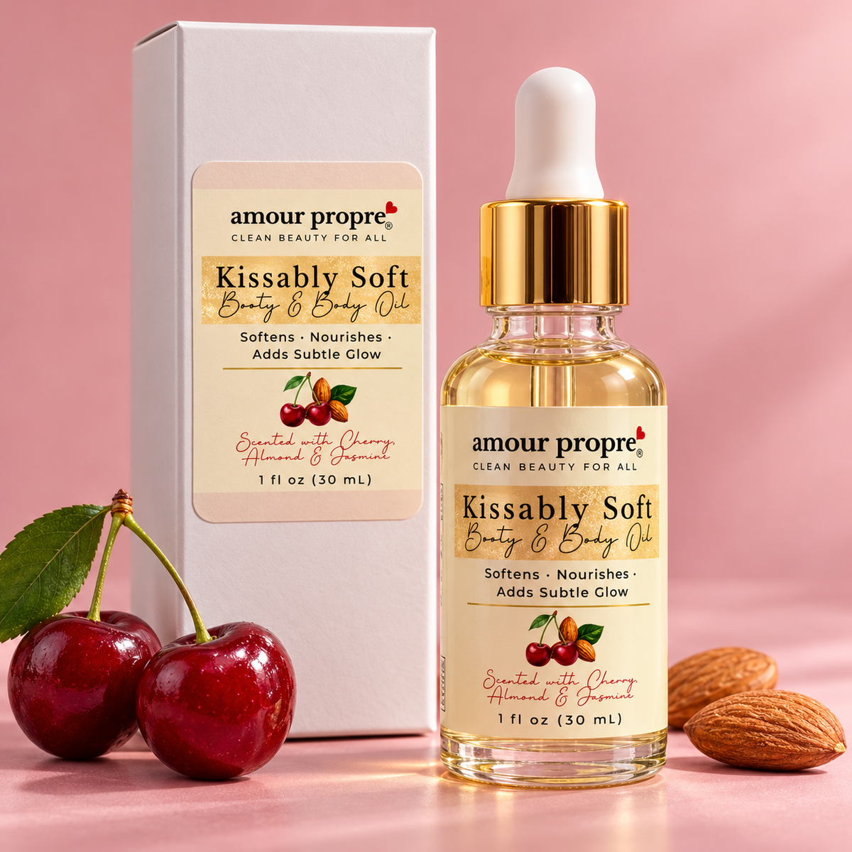 Kissably Soft Booty & Body Oil - Cherry Almond Scented | 1 oz