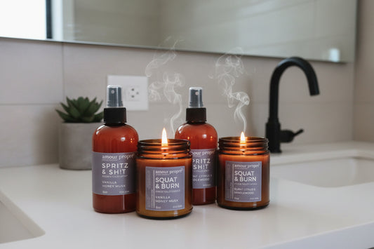 King's Throne Toiletries: Squat and Burn Candle, Spritz & Sh!t Bathroom Spray FOR HIM.