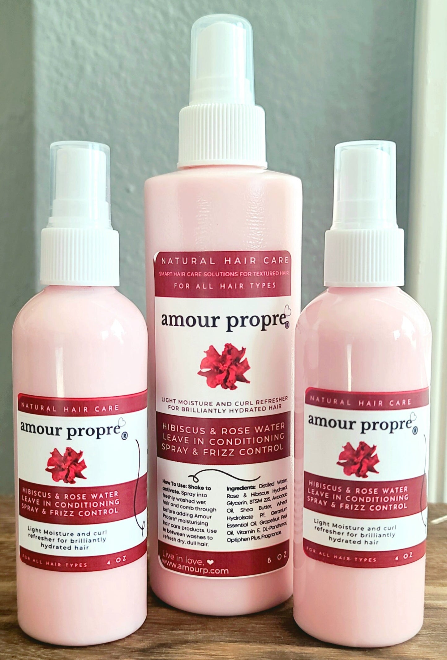 Hibiscus and Rose Water Leave In Conditioning Spray & Frizz Control | Light Weight Moisture for All Hair Types | 8oz