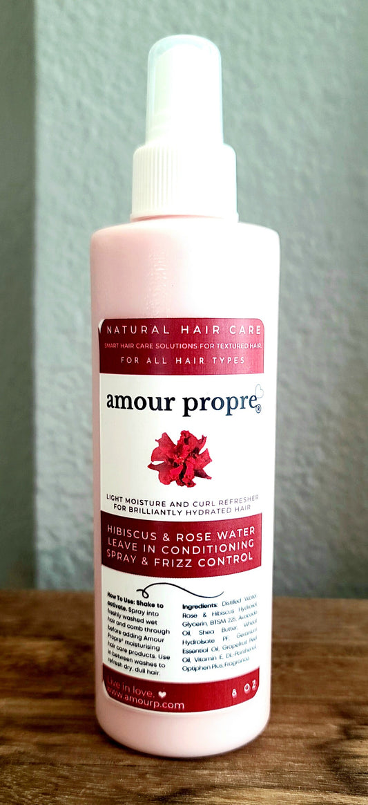 Hibiscus and Rose Water Leave In Conditioning Spray & Frizz Control | Light Weight Moisture for All Hair Types | 8oz